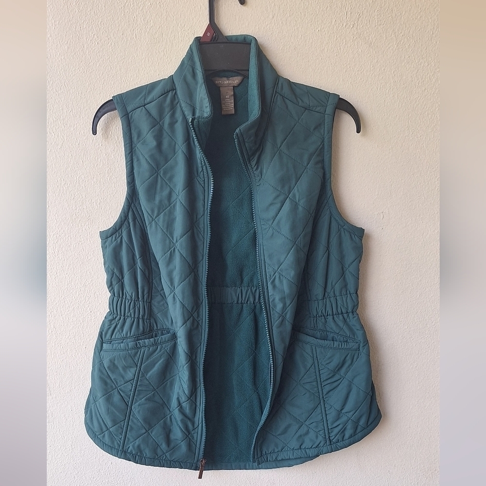 Bit & Bridle Quilted Vest Women Green Full Zip Pockets Size XS - Picture 3 of 6